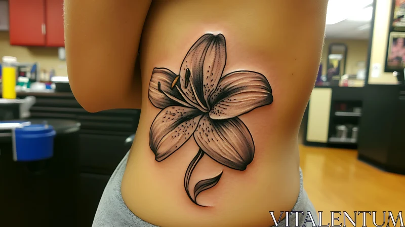 Realistic Lily Tattoo on Side Body AI Image