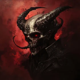 Infernal Skull with Horns and Red Eyes