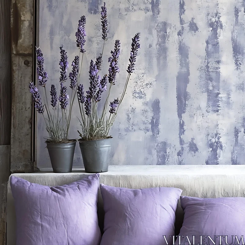 AI ART Potted Lavender and Soft Pillows