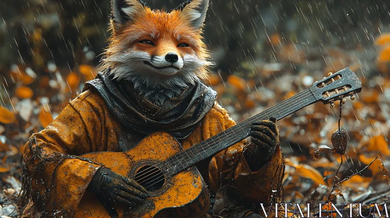 AI ART Fox Musician in Autumn Rain