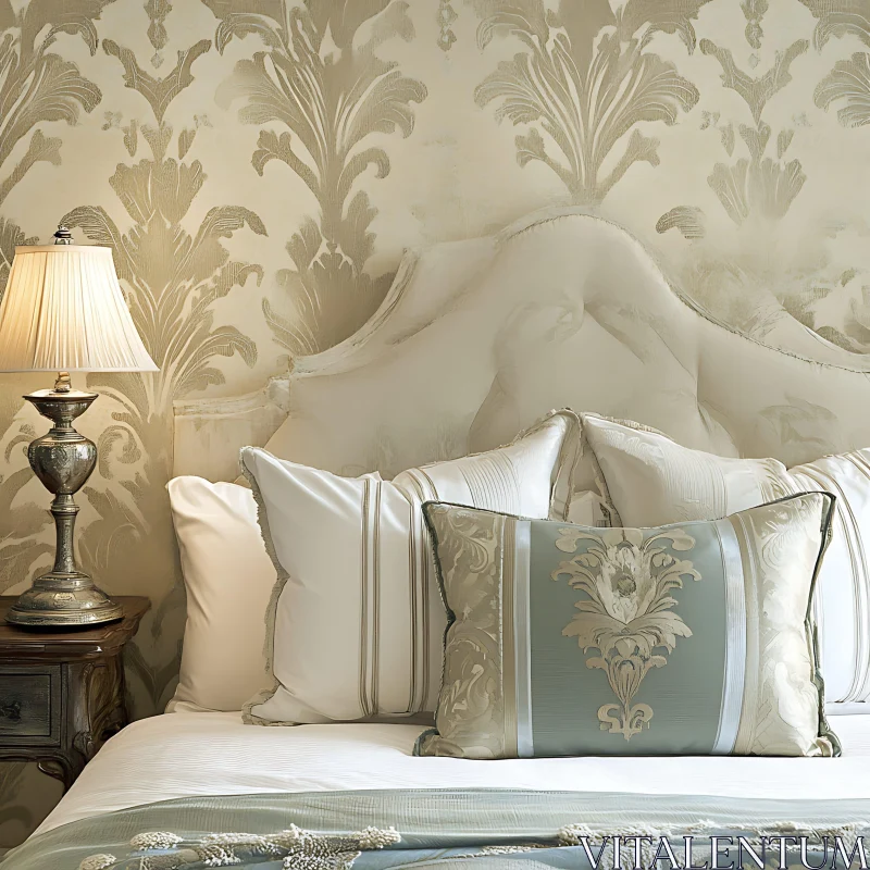 Calm Bedroom Scene with Decorative Pillows AI Image