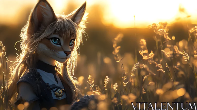 Sunset Serenade: A Fox's Peaceful Moment AI Image