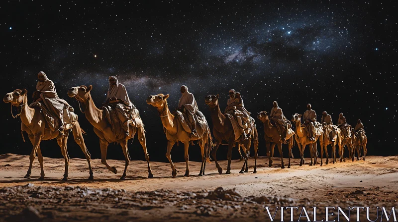 AI ART Camels in Desert at Night