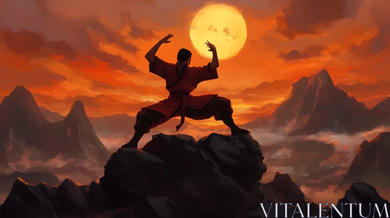 AI ART Sunset Silhouette Martial Arts Stance