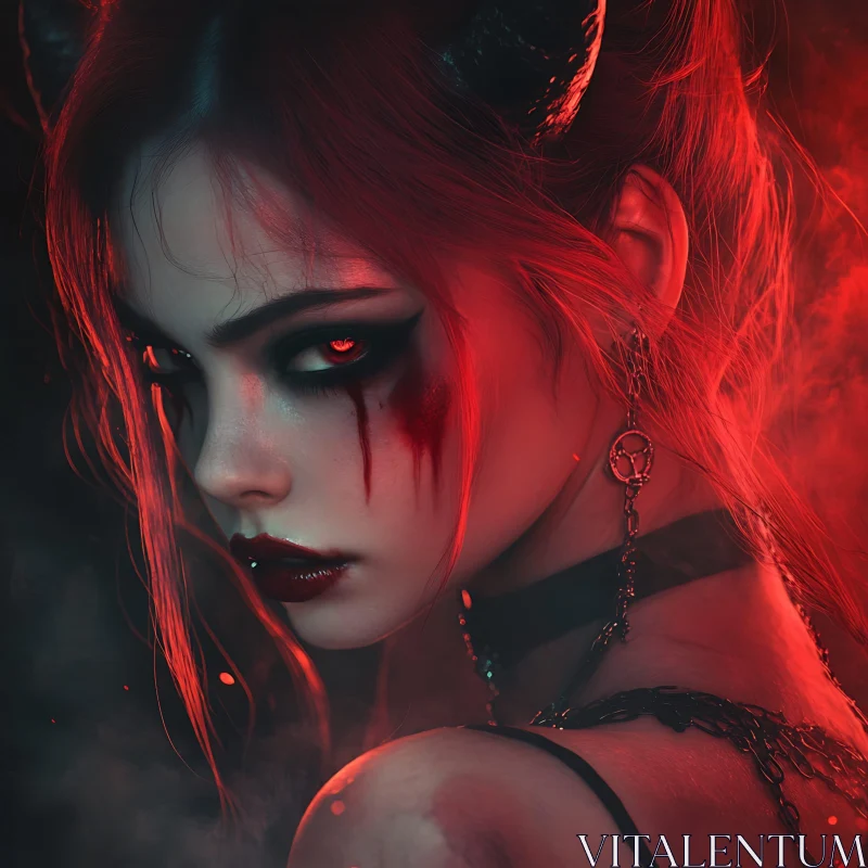 AI ART Gothic Demon with Piercing Red Eyes