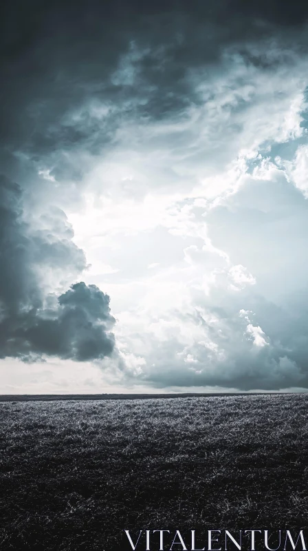 AI ART Field under a Stormy Sky