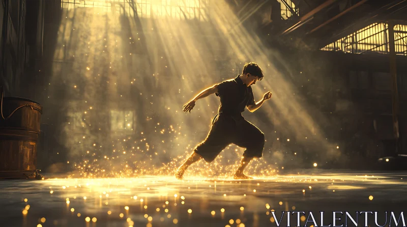 Man Dancing in Golden Light AI Image