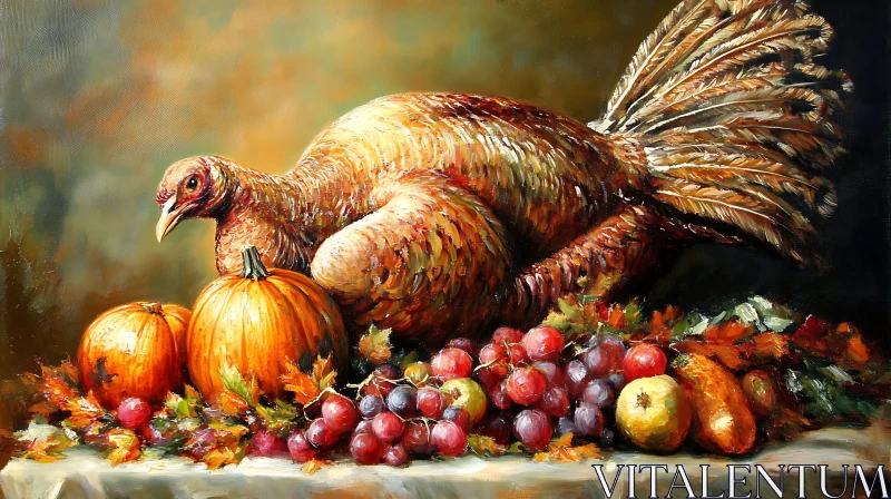 Autumn Harvest Turkey and Pumpkin Still Life AI Image