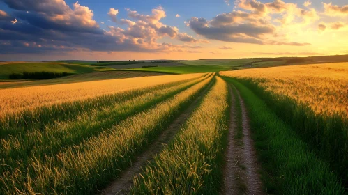 Sunset Over the Wheat Field