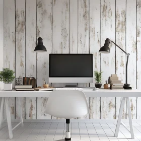 White Desk Setup with Computer and Chair