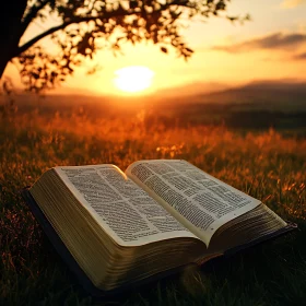 Open Book in Golden Sunset Field