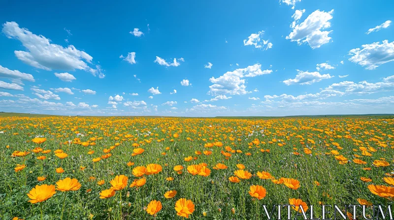 Golden Bloom Field with Sky View AI Image