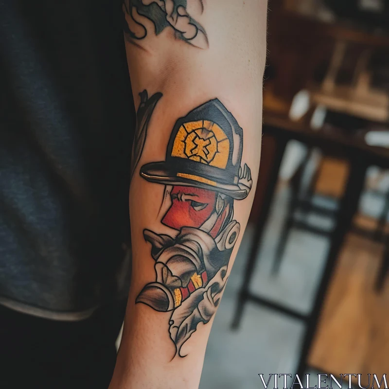 Stylized Firefighter Tattoo Design AI Image