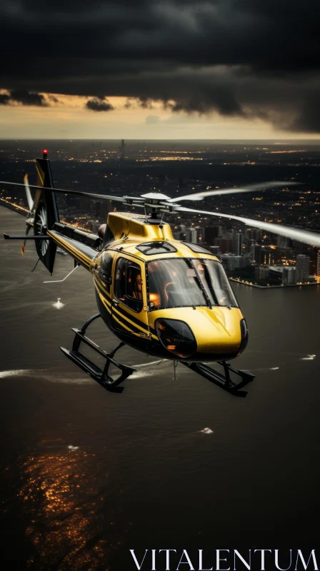 Captivating Helicopter Flight Over a Vibrant City and Harbor AI Image