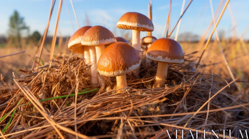 Captivating Mushrooms Under The Blue Sky - A Nature's Wonder AI Image