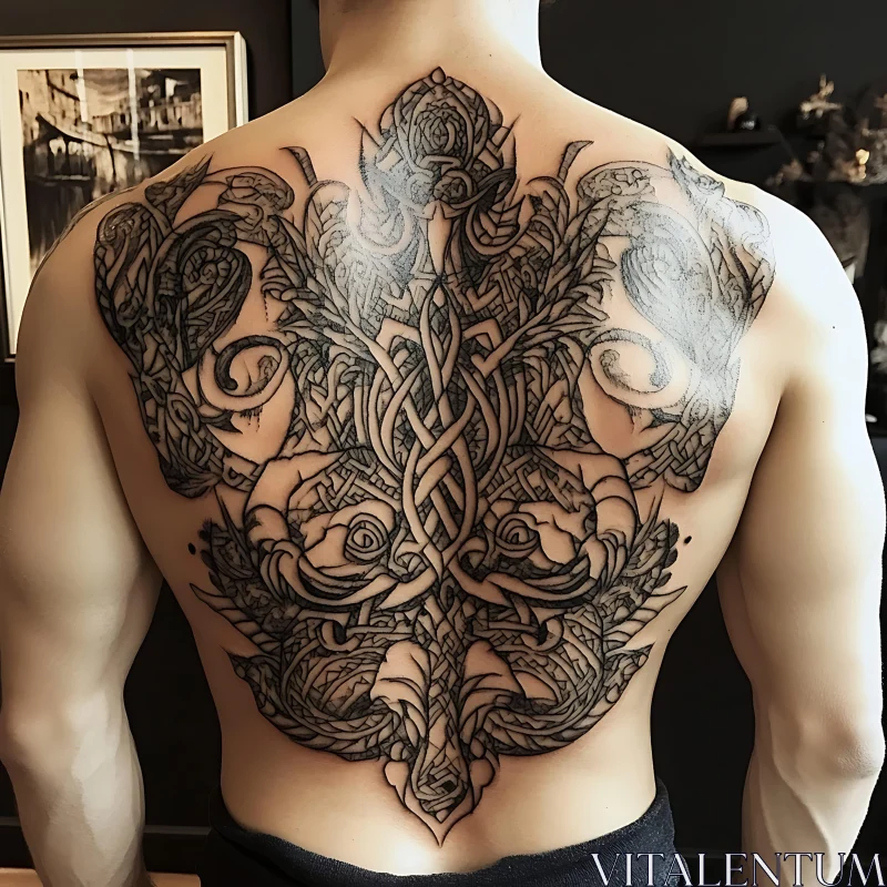 Complex Blackwork Tattoo Covering the Back AI Image