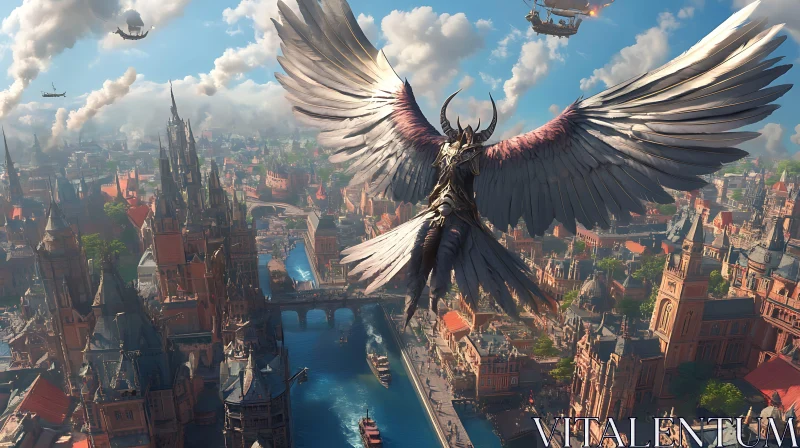 Winged Guardian Over Metropolis AI Image