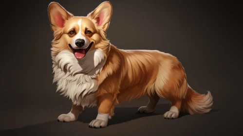 Charming Illustrated Corgi in Light Maroon and Gold Tones
