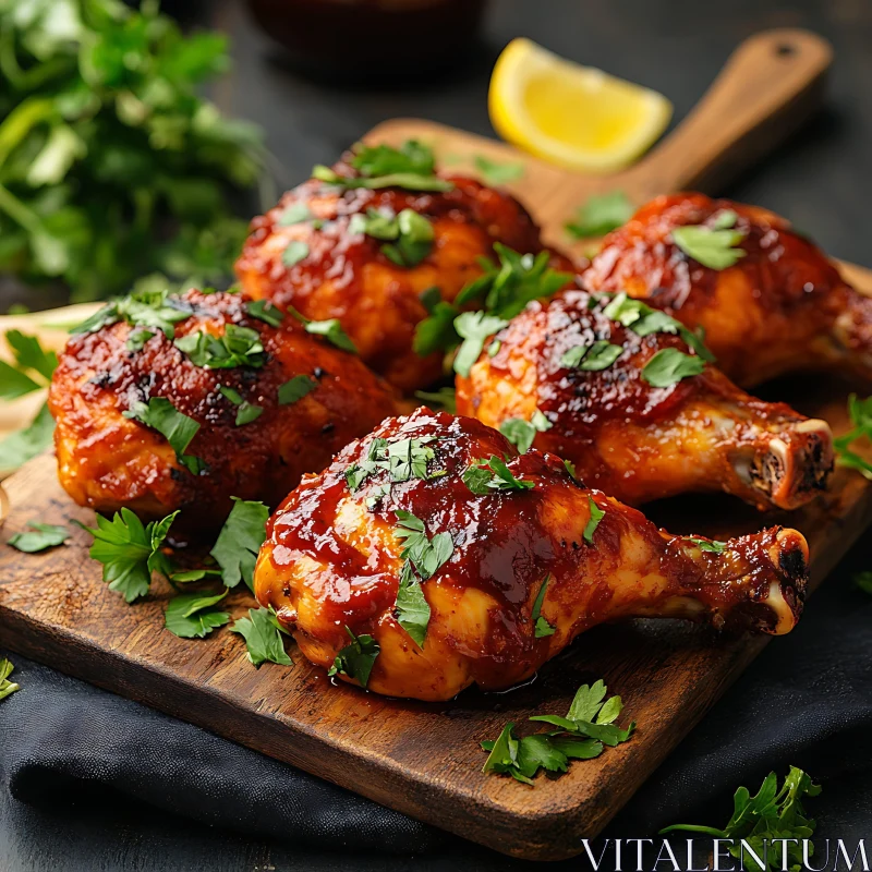 Barbecue Chicken Legs Garnished with Herbs AI Image