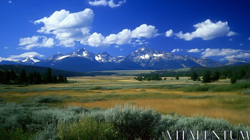 AI ART Mountain Landscape with Green Field