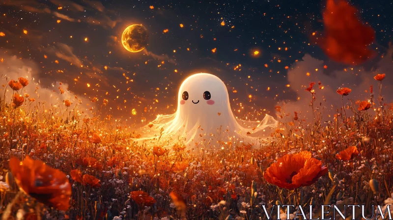 Enchanting Ghost and Poppies Art AI Image