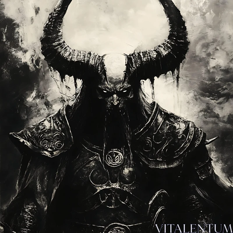 Horned Warrior in Black and White AI Image