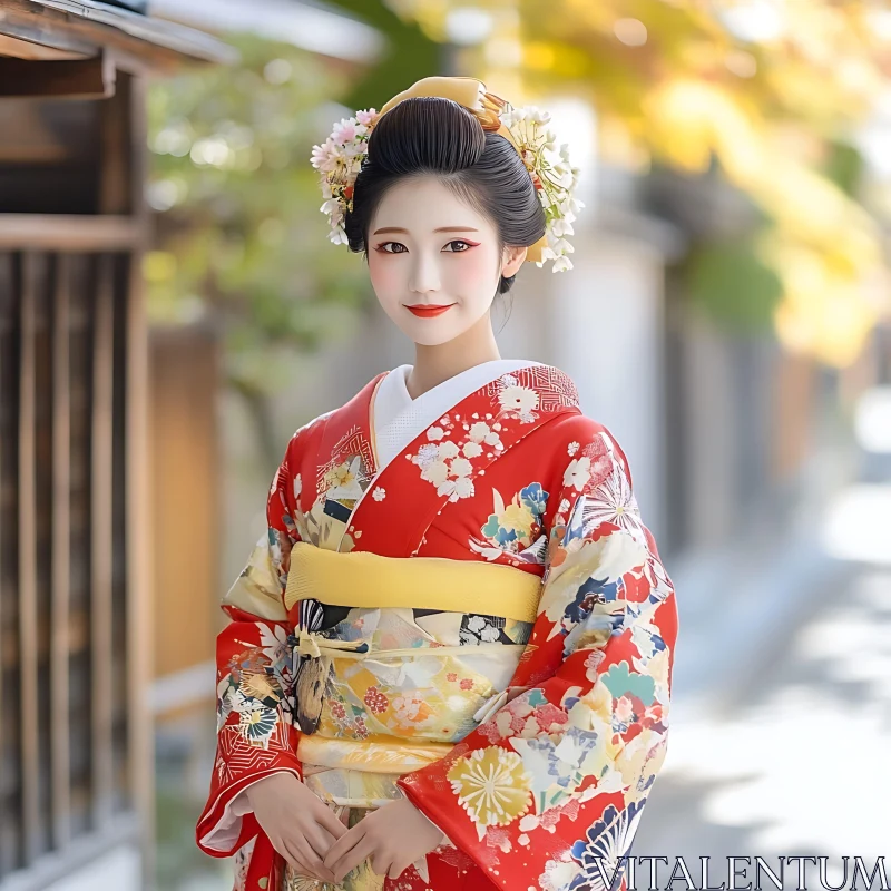 Portrait of a Woman with Kimono AI Image