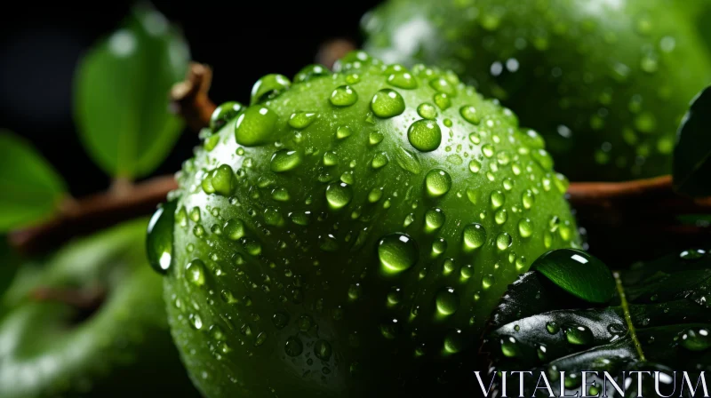 Green Apples with Water Droplets - A Study in Contrast AI Image