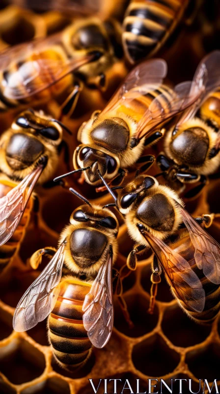 Intricate View of Bees Resting in Honeycomb AI Image