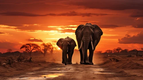 Majestic Elephants Walking at Sunset - Immaculate Perfectionism in Nature