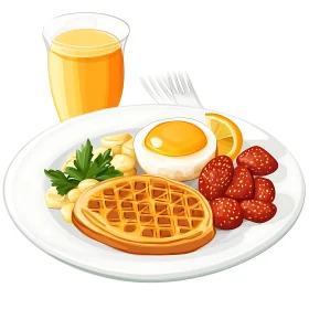 Gourmet Breakfast with Waffle and Fresh Fruits