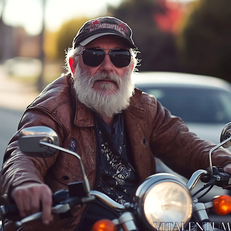 Motorcycle Rider with Leather Jacket AI Image