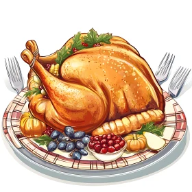 Festive Turkey Dinner Illustration