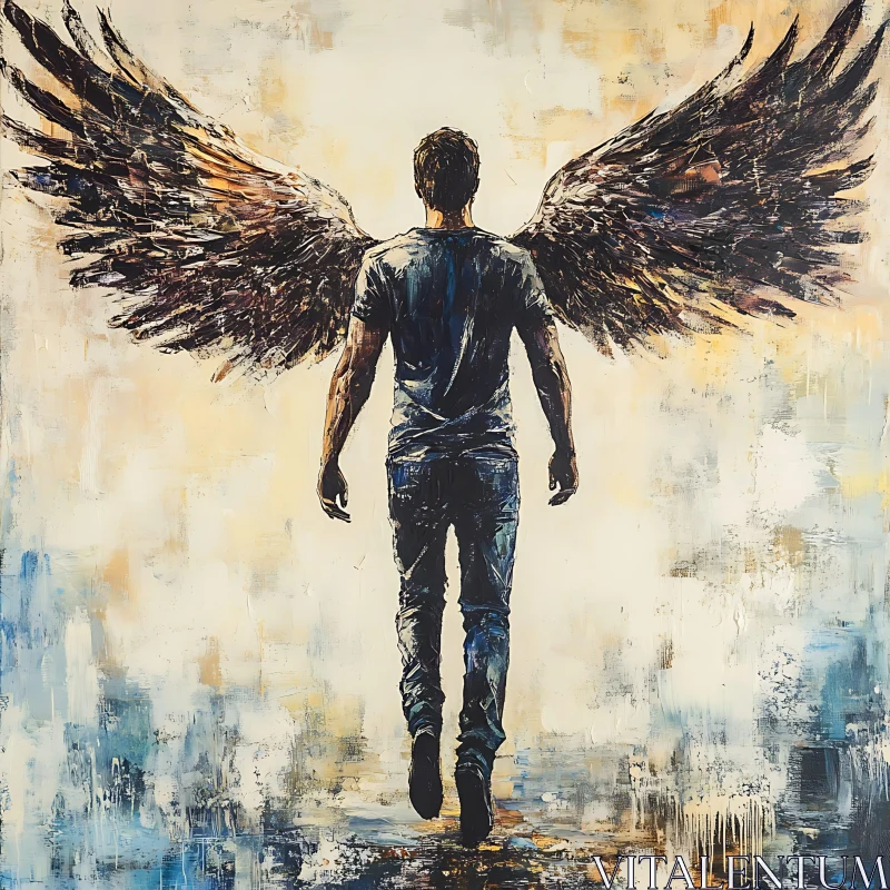 Man with Wings Walking into Light AI Image