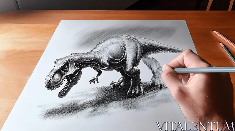 Sketch of a T-Rex Dinosaur in Pencil AI Image