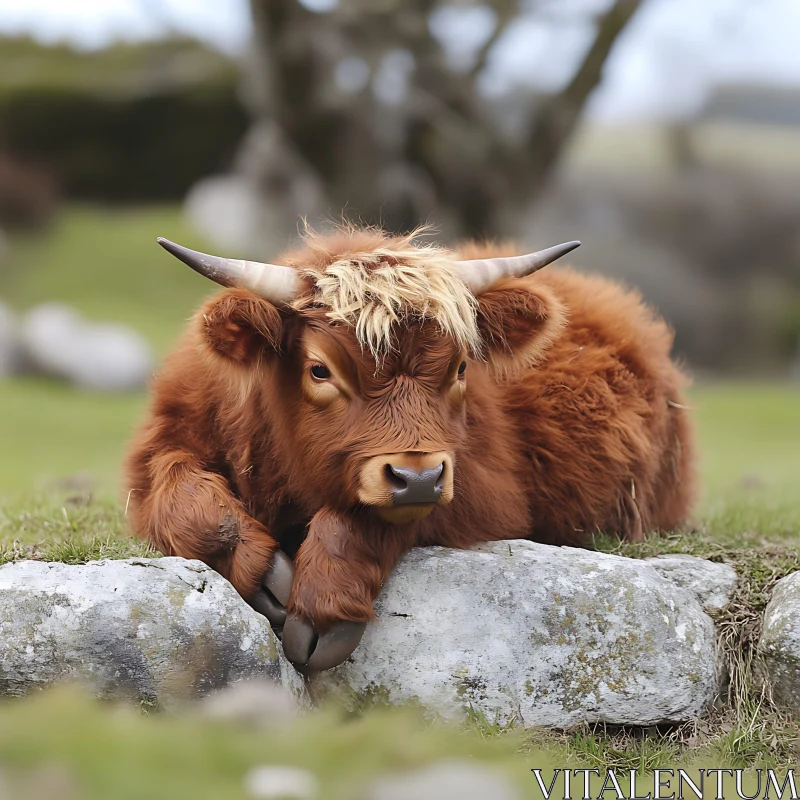 Auburn Highland Cattle Portrait AI Image