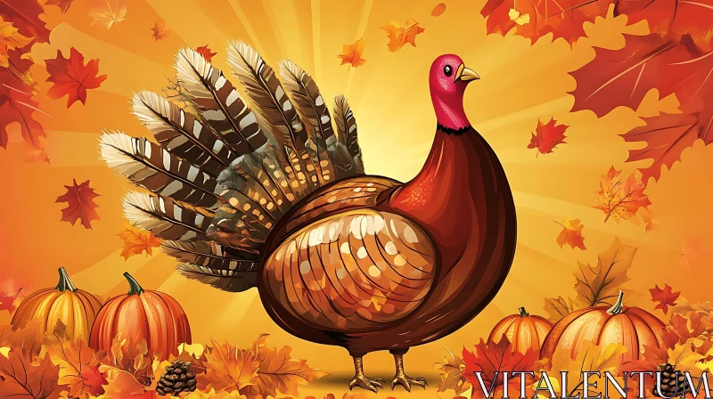 Festive Thanksgiving Turkey with Pumpkins AI Image