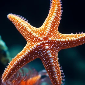 Close-Up of Orange Starfish in Marine Habitat