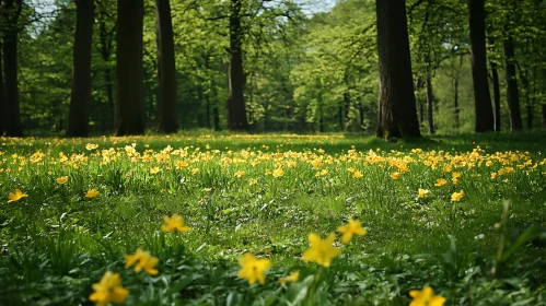 Sunlit Yellow Flowers in Forest