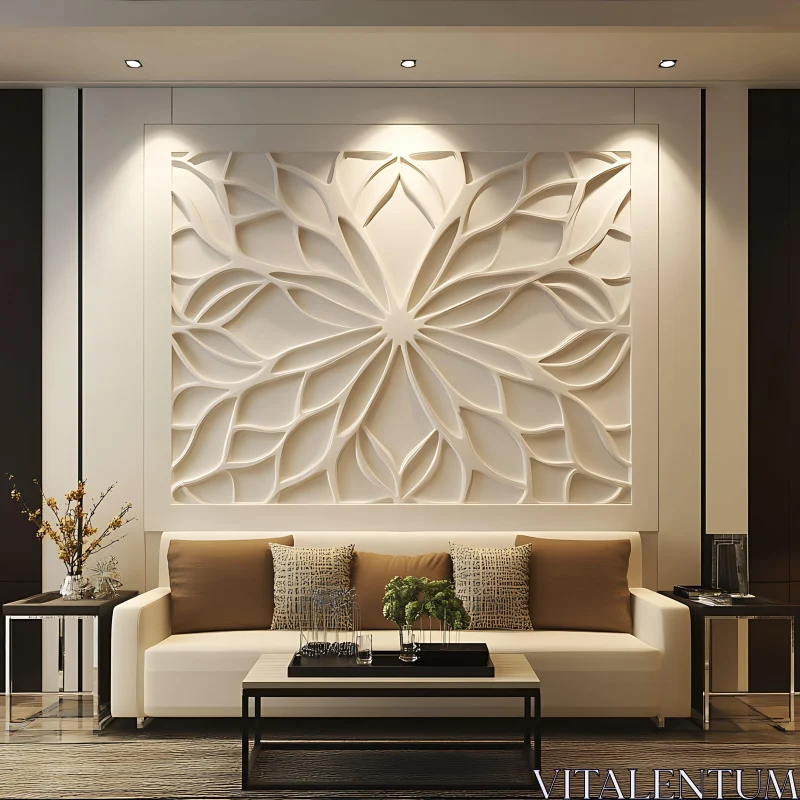 AI ART Modern Living Room with Artistic Wall Panel