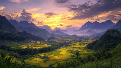 Mountains and Rice Terraces Landscape