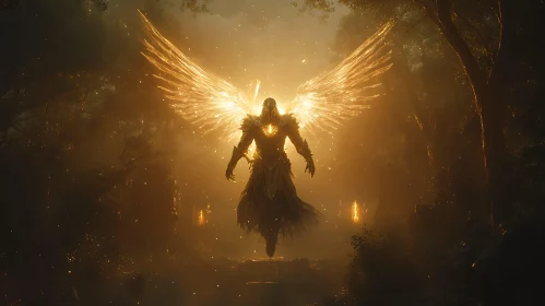 Guardian Angel Descent in Woodland Scene
