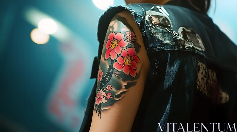 Artistic Cherry Blossom Tattoo Design AI Image