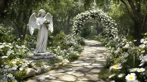 Serene Angel Garden with White Flowers