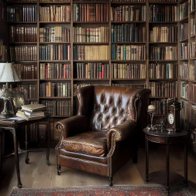 Cozy Library with Leather Armchair
