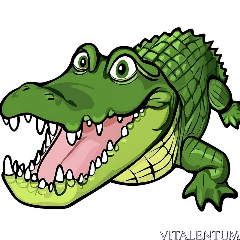 AI ART Green Cartoon Alligator with Open Mouth