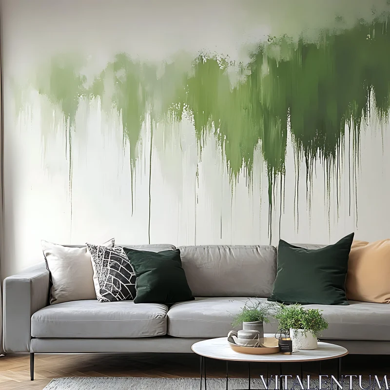 AI ART Contemporary Interior Design with Green Accents