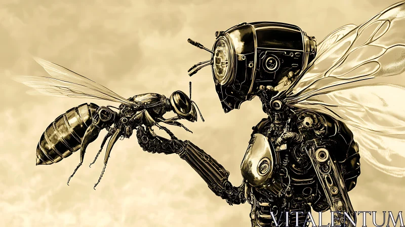 Robotic Bee and Humanoid Interaction Art AI Image