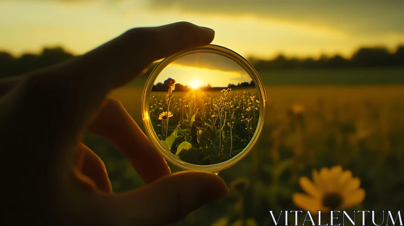 AI ART Sunlit Meadow Framed by Circular Lens