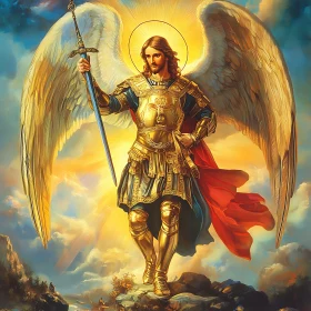 Golden Angel with Sword and Wings